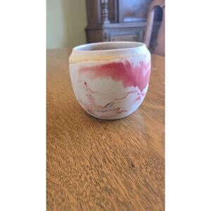 Vintage Nemadji Pottery USA Swirl Clay Bowl Vase Red Orange Tan Planter Pot